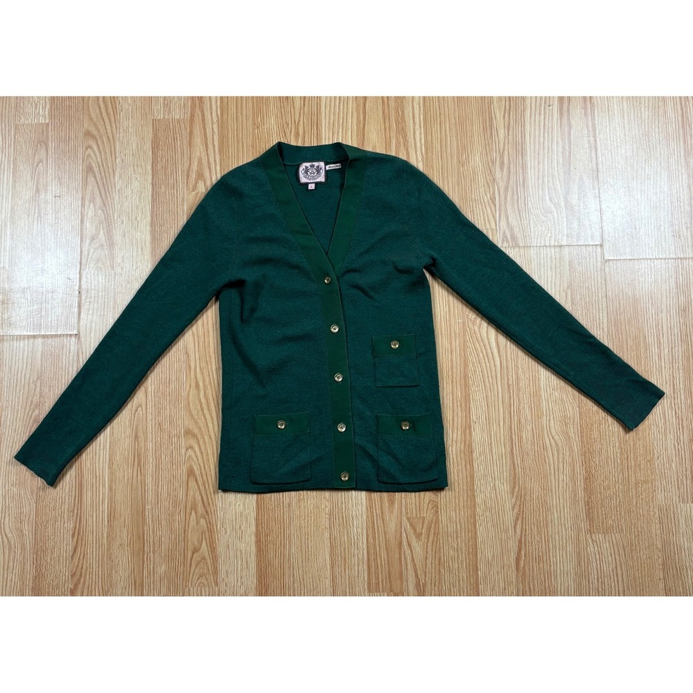 Juicy Couture Green V-Neck Button Front Cardigan Sweater w/ Pockets Large